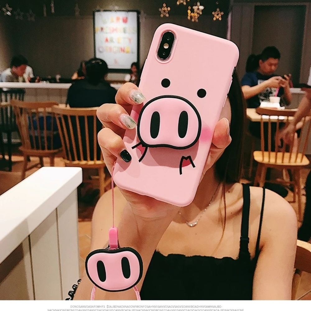 Pig TPU Case Pig Nose Soft TPU Phone Strap Rope
